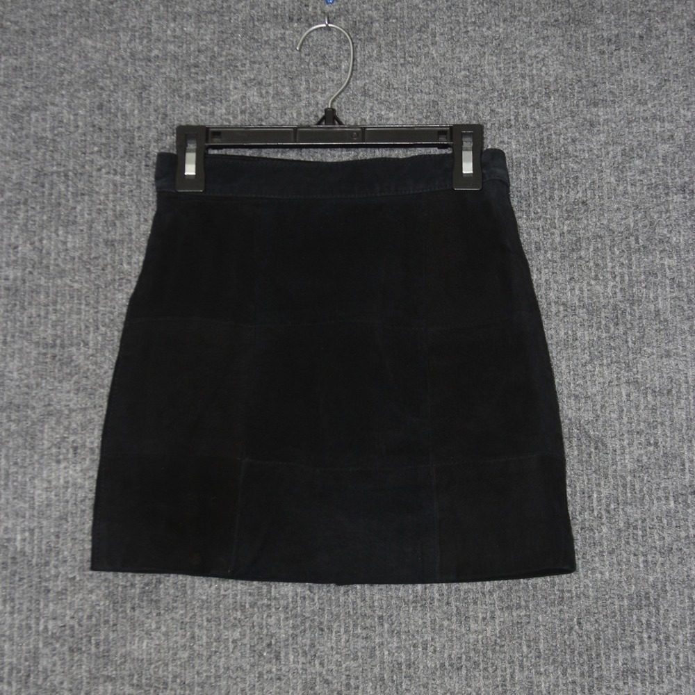 DON'T STOP KIDS Vintage Mini Skirt Girls 8 Black Genuine Leather A Line Fashion